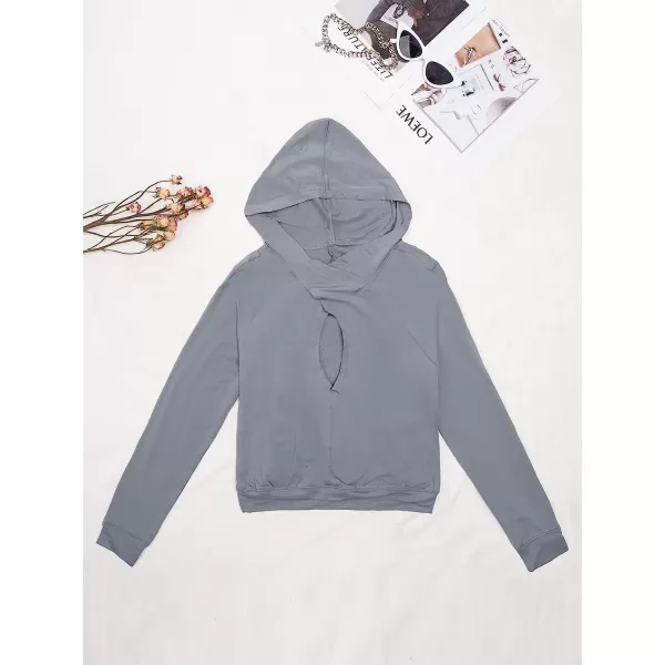 imageCUPSHE Women Black Cut Out Front Hoodie Casual Long Sleeve SweatshirtGrey