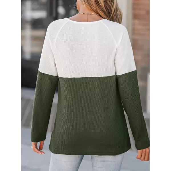imageCUPSHE Women Blouses Colorblock Button Raglan Sleeve Tops Long Sleeves ShirtsGreen
