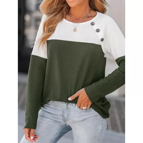 imageCUPSHE Women Blouses Colorblock Button Raglan Sleeve Tops Long Sleeves ShirtsGreen