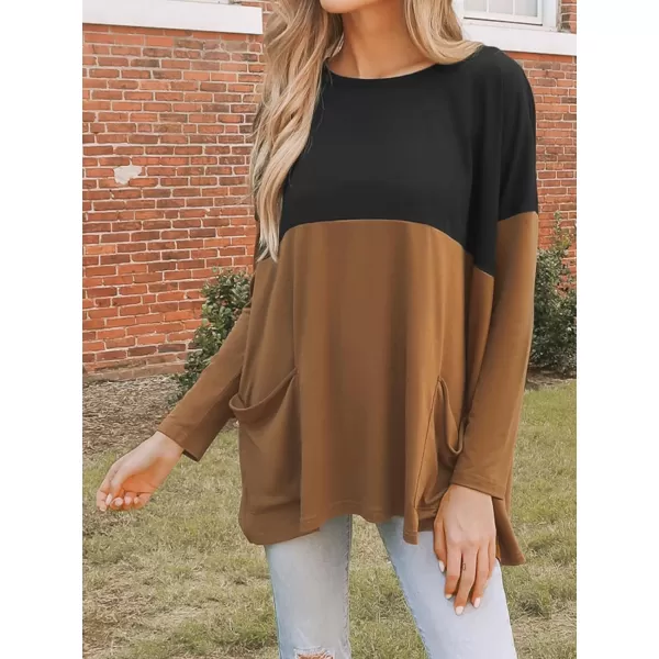 imageCUPSHE Women Blouses Colorblock OneShoulder Longline Tee Long Sleeves Shirts with PocketsBlack