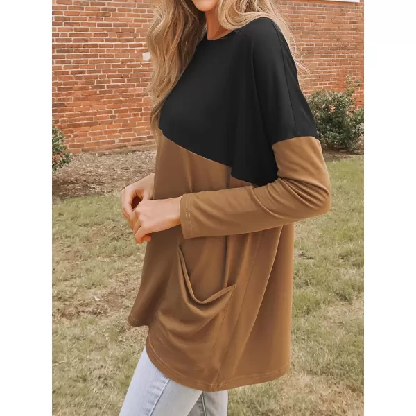imageCUPSHE Women Blouses Colorblock OneShoulder Longline Tee Long Sleeves Shirts with PocketsBlack