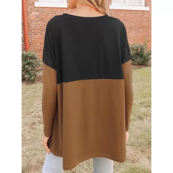 imageCUPSHE Women Blouses Colorblock OneShoulder Longline Tee Long Sleeves Shirts with PocketsBlack