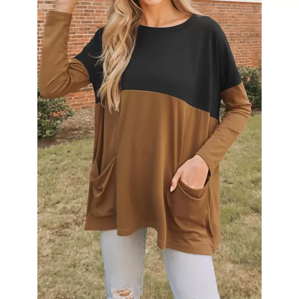 imageCUPSHE Women Blouses Colorblock OneShoulder Longline Tee Long Sleeves Shirts with PocketsBlack