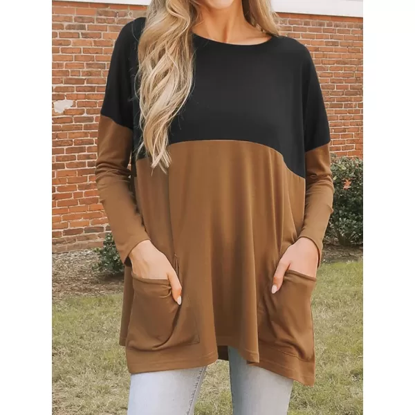 imageCUPSHE Women Blouses Colorblock OneShoulder Longline Tee Long Sleeves Shirts with PocketsBlack