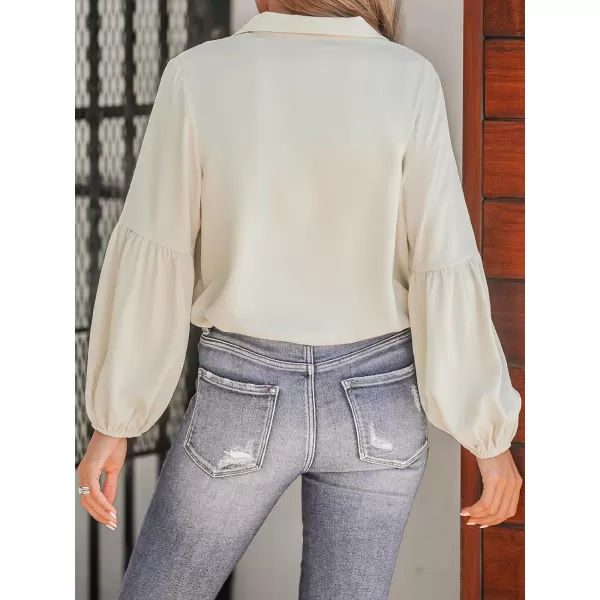 imageCUPSHE Women Blouses Embroidered Lace Tops VNeck Long Sleeves ShirtsBeige