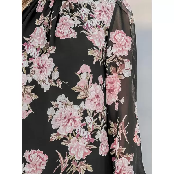 imageCUPSHE Women Blouses Floral Print Peasant Sleeve Top Mock Neck Long Sleeves ShirtsBlack