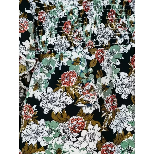 imageCUPSHE Women Blouses Floral Print Smocked Trumpet Sleeve Tops Long Sleeves ShirtsBlack