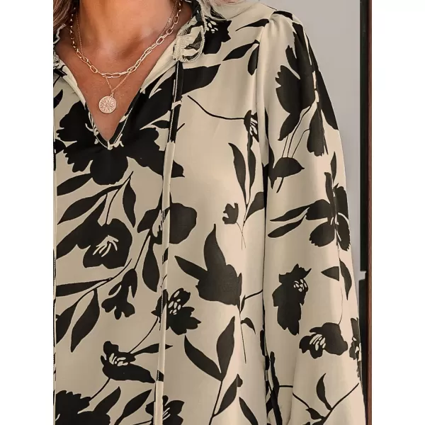 imageCUPSHE Women Blouses Floral Print Tie Neck Tops VNeck Long Sleeves ShirtsCUPSHE Women Blouses Floral Print Tie Neck Tops VNeck Long Sleeves Shirts