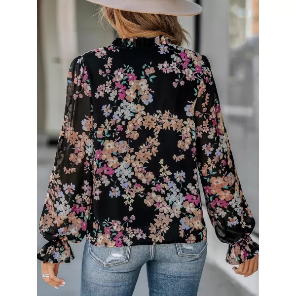 imageCUPSHE Women Blouses Floral Print VNeck Tops Trumpet Long Sleeves ShirtsBlack