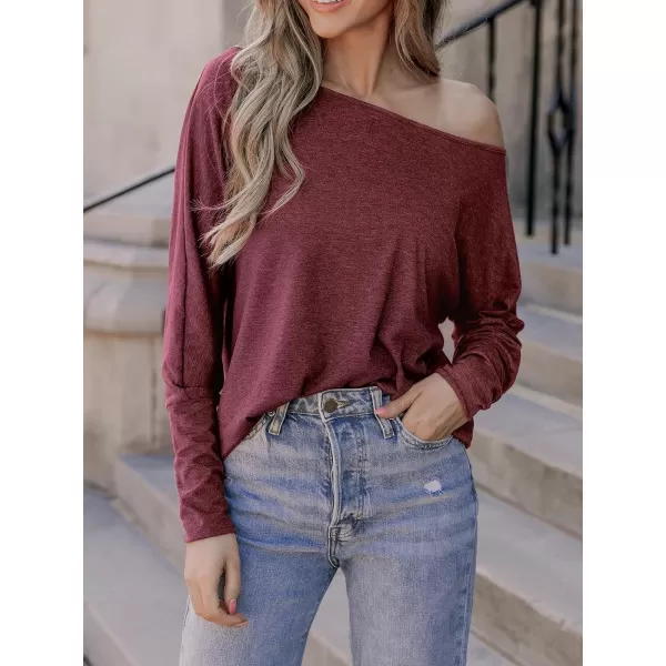 imageCUPSHE Women Blouses Grape OneShoulder Gigot Sleeve Tee Long Sleeves TopsWine