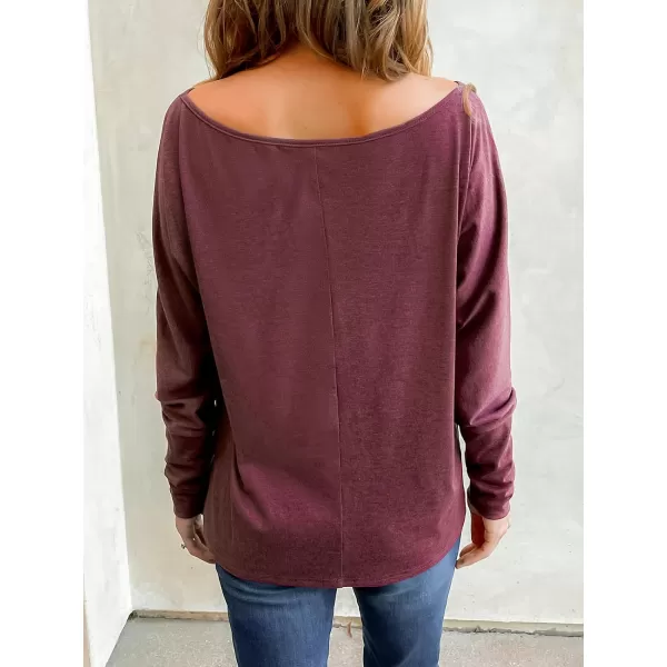 imageCUPSHE Women Blouses Grape OneShoulder Gigot Sleeve Tee Long Sleeves TopsWine
