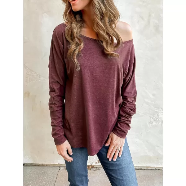 imageCUPSHE Women Blouses Grape OneShoulder Gigot Sleeve Tee Long Sleeves TopsWine