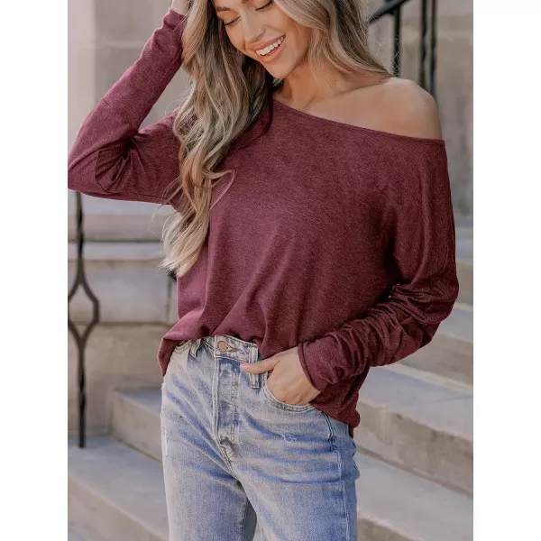 imageCUPSHE Women Blouses Grape OneShoulder Gigot Sleeve Tee Long Sleeves TopsWine