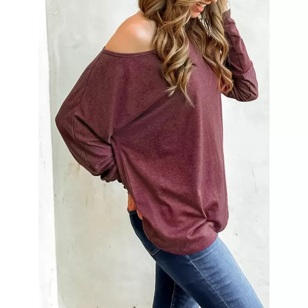 imageCUPSHE Women Blouses Grape OneShoulder Gigot Sleeve Tee Long Sleeves TopsWine