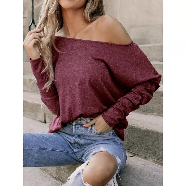 imageCUPSHE Women Blouses Grape OneShoulder Gigot Sleeve Tee Long Sleeves TopsWine