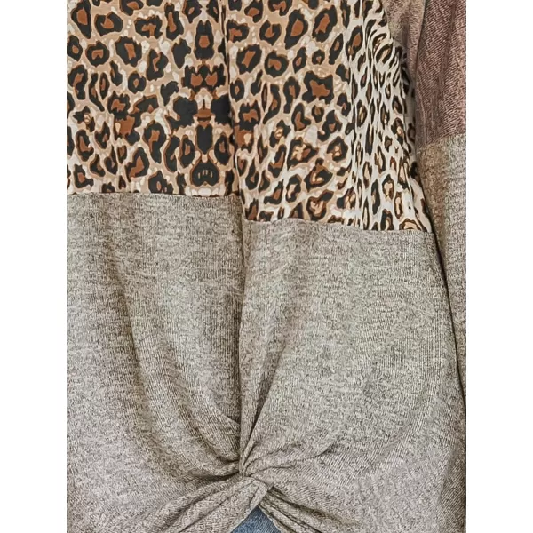 imageCUPSHE Women Blouses Leopard Print TwistedHem Top VNeck Tee Long Sleeves Blouse CasualBrown