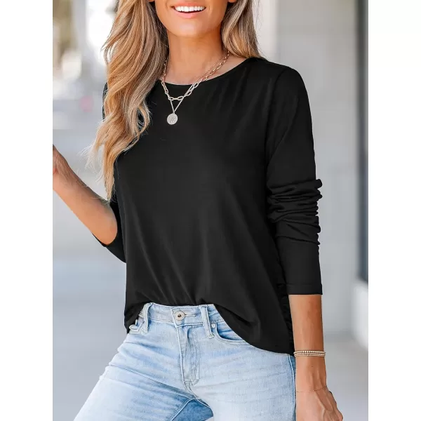 imageCUPSHE Women Blouses Marled Knit Caged Back Tee Crew Neck Long Sleeves ShirtsBlack