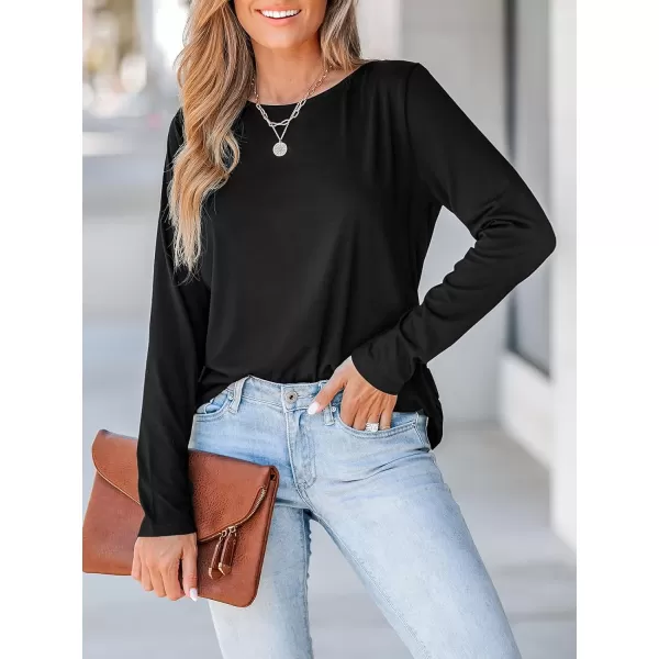 imageCUPSHE Women Blouses Marled Knit Caged Back Tee Crew Neck Long Sleeves ShirtsBlack
