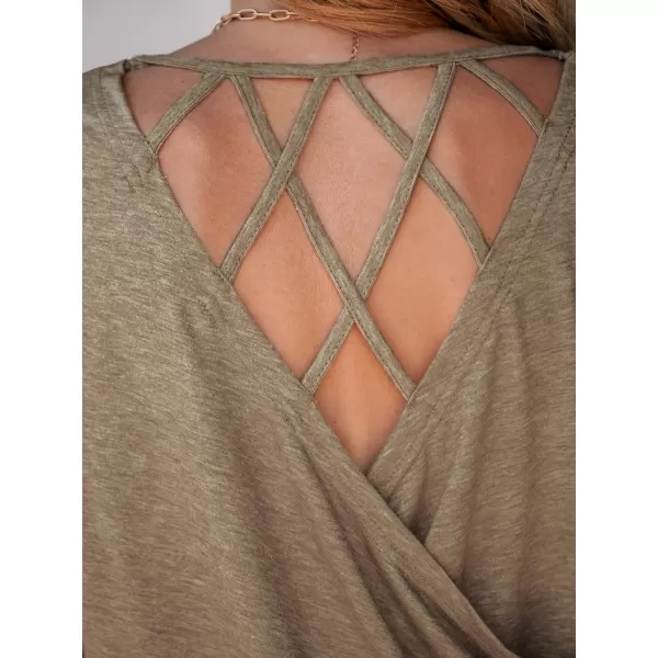 imageCUPSHE Women Blouses Marled Knit Caged Back Tee Crew Neck Long Sleeves ShirtsBrown
