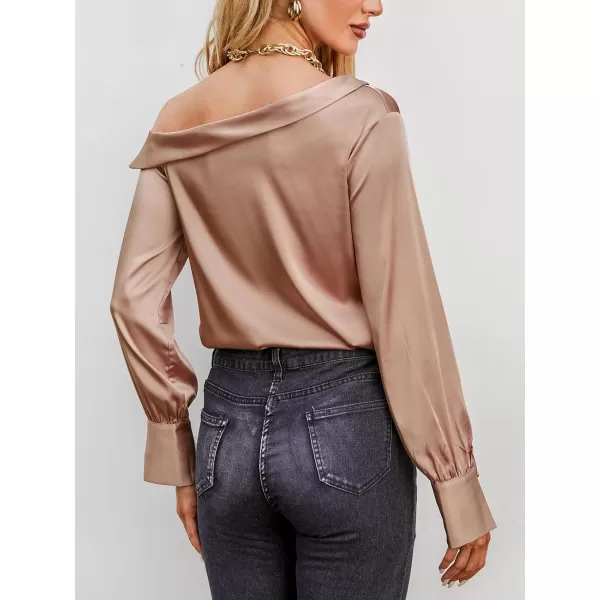 imageCUPSHE Women Blouses OneShoulder Top Long Sleeves Solid Tee Casual DressyBrown