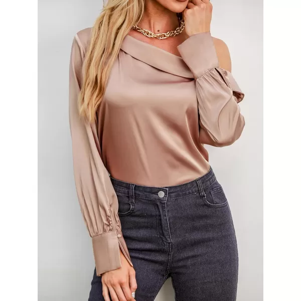 imageCUPSHE Women Blouses OneShoulder Top Long Sleeves Solid Tee Casual DressyBrown
