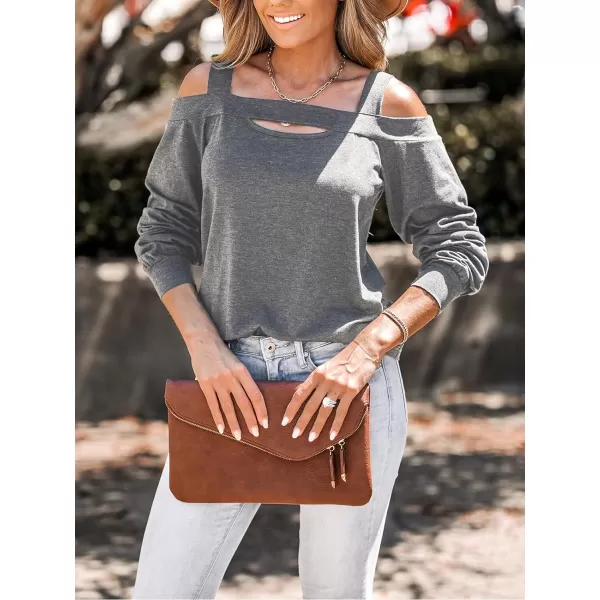 imageCUPSHE Women Blouses Onyx Cutout OpenShoulder Tops OpenShoulder Long Sleeves ShirtsGrey
