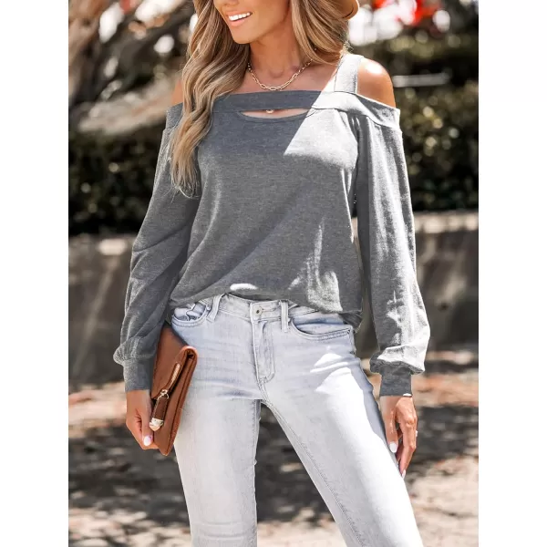 imageCUPSHE Women Blouses Onyx Cutout OpenShoulder Tops OpenShoulder Long Sleeves ShirtsGrey
