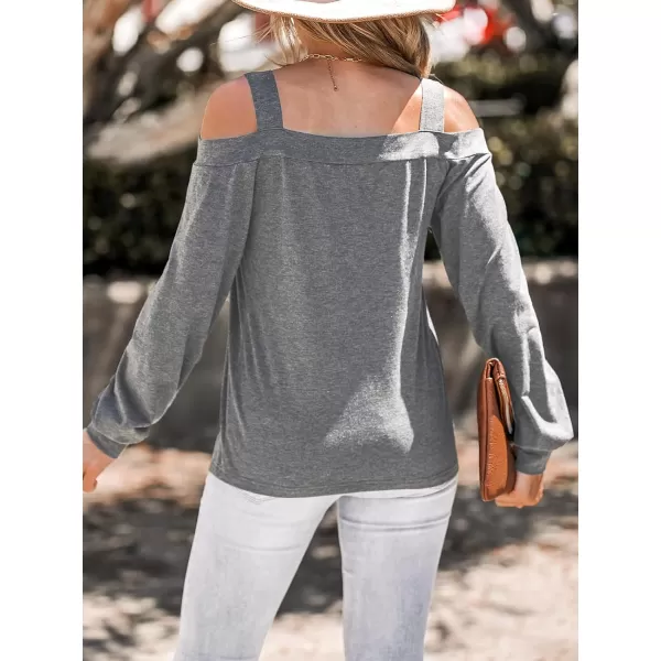 imageCUPSHE Women Blouses Onyx Cutout OpenShoulder Tops OpenShoulder Long Sleeves ShirtsGrey