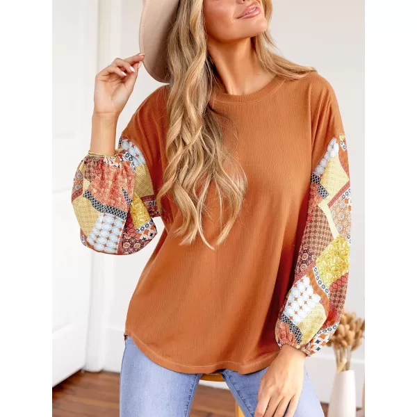 imageCUPSHE Women Blouses Patchwork Peasant Sleeve Pullover Long Balloon Sleeves TopsOrange