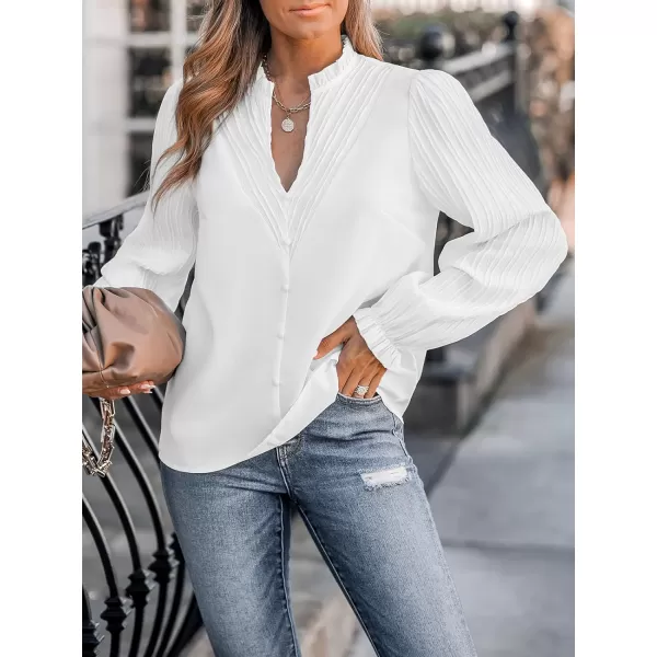 imageCUPSHE Women Blouses Porcelain Poet Tops Long Sleeves Solid Tee Casual DressyWhite