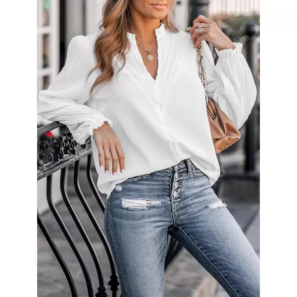 imageCUPSHE Women Blouses Porcelain Poet Tops Long Sleeves Solid Tee Casual DressyWhite