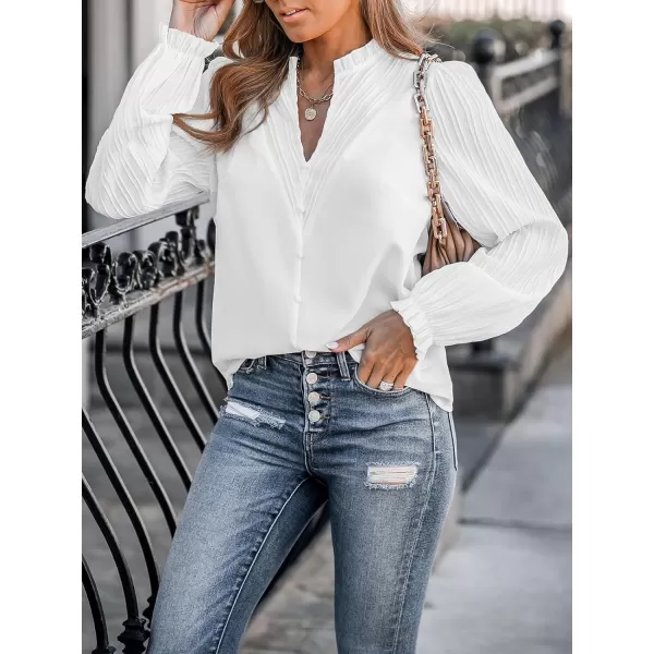 imageCUPSHE Women Blouses Porcelain Poet Tops Long Sleeves Solid Tee Casual DressyWhite