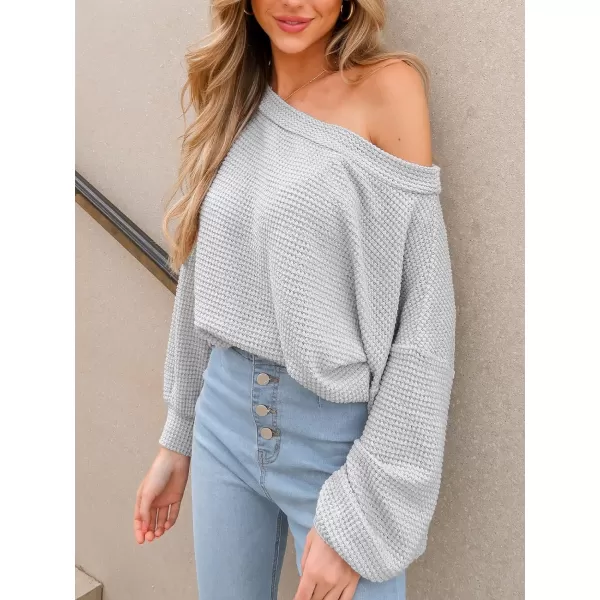 imageCUPSHE Women Blouses Ribbed OneShoulder Sweater Tops Long Sleeves ShirtsGrey