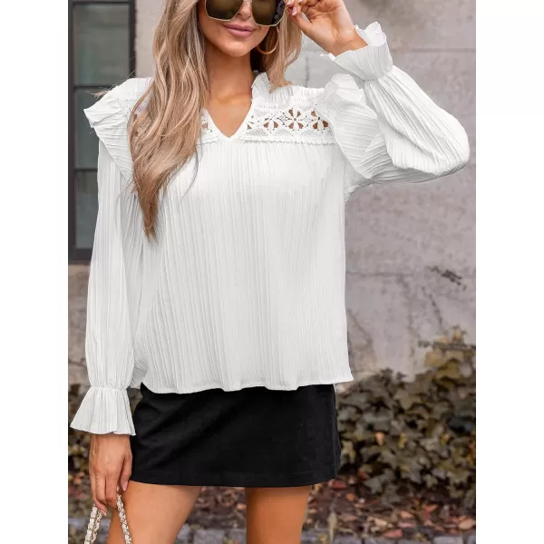 imageCUPSHE Women Blouses Ruffled Lace Trim Top Long Sleeves Shirt DressyWhite