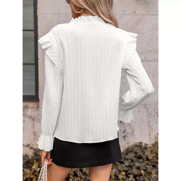 imageCUPSHE Women Blouses Ruffled Lace Trim Top Long Sleeves Shirt DressyWhite