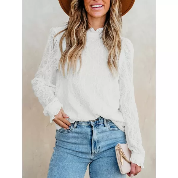 imageCUPSHE Women Blouses Turtleneck Frill Long Sleeve Top Lace Tee Mock Neck Blouses PartyWhite