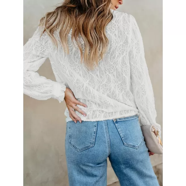 imageCUPSHE Women Blouses Turtleneck Frill Long Sleeve Top Lace Tee Mock Neck Blouses PartyWhite