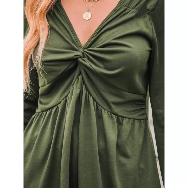 imageCUPSHE Women Blouses Twisted Front Tops V Neck Long Sleeves ShirtsGreen