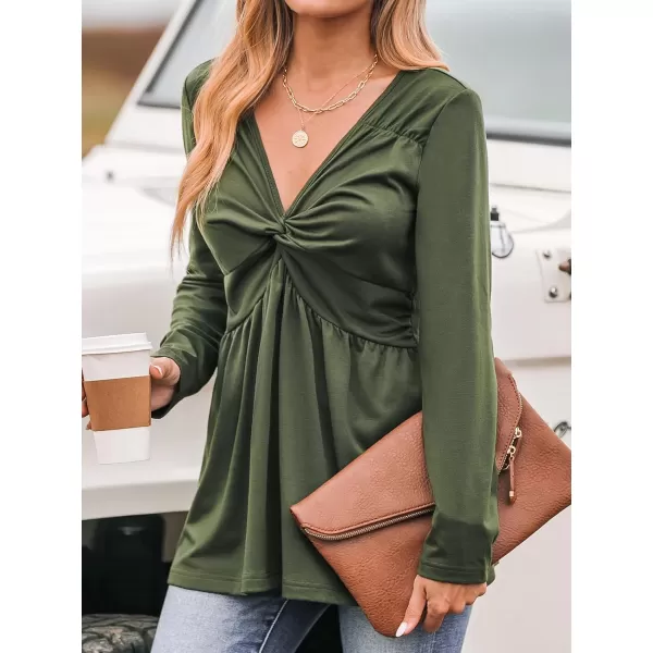 imageCUPSHE Women Blouses Twisted Front Tops V Neck Long Sleeves ShirtsGreen