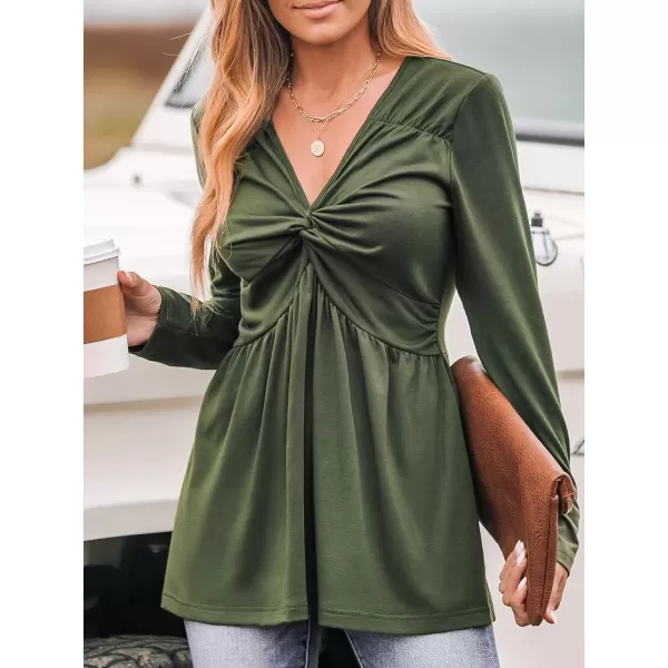 imageCUPSHE Women Blouses Twisted Front Tops V Neck Long Sleeves ShirtsGreen