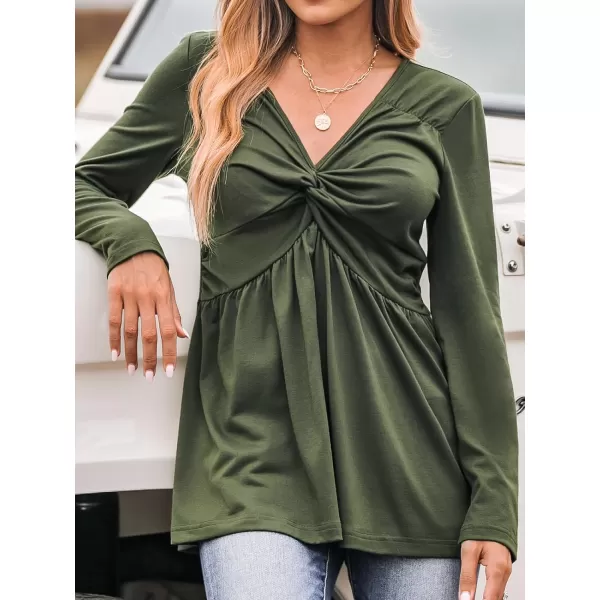 imageCUPSHE Women Blouses Twisted Front Tops V Neck Long Sleeves ShirtsGreen