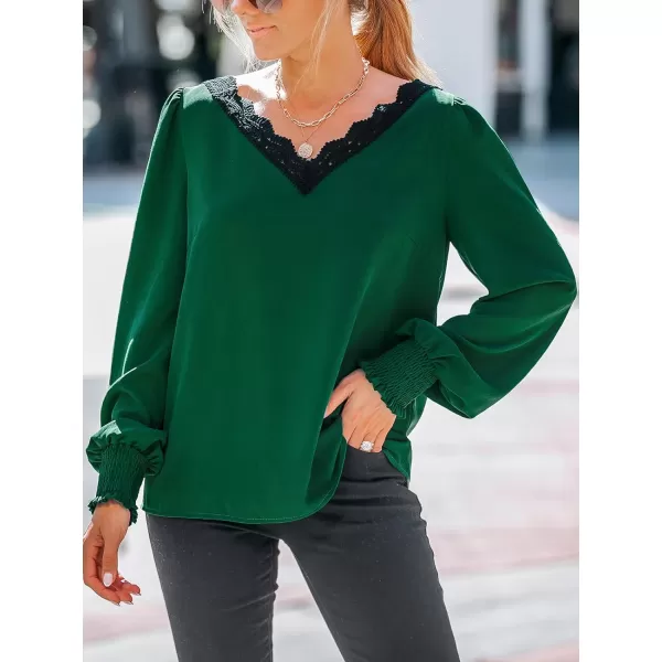 imageCUPSHE Women Blouses VNeck Lace Trims Top Long Ballon Sleeve Shirt DressyGreen