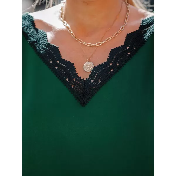 imageCUPSHE Women Blouses VNeck Lace Trims Top Long Ballon Sleeve Shirt DressyGreen