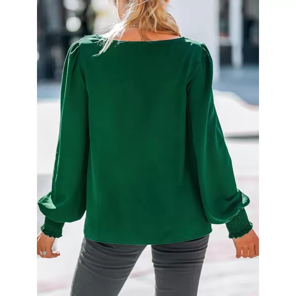 imageCUPSHE Women Blouses VNeck Lace Trims Top Long Ballon Sleeve Shirt DressyGreen
