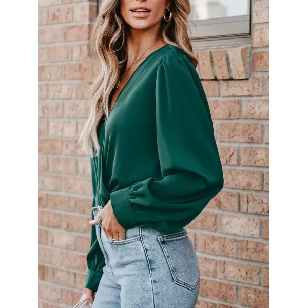 imageCUPSHE Women Bodysuits Party Mode Surplice Neck Long Sleeve Bodysuit Long Sleeves Sexy CasualGreen