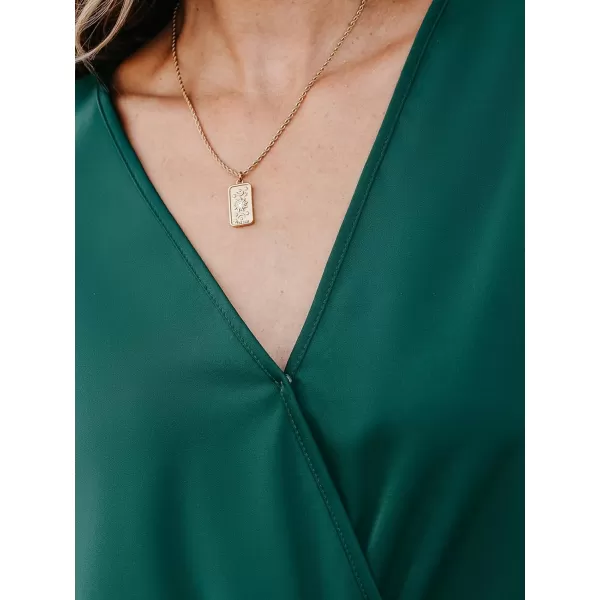 imageCUPSHE Women Bodysuits Party Mode Surplice Neck Long Sleeve Bodysuit Long Sleeves Sexy CasualGreen