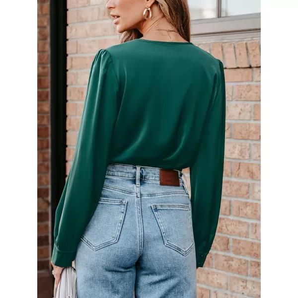 imageCUPSHE Women Bodysuits Party Mode Surplice Neck Long Sleeve Bodysuit Long Sleeves Sexy CasualGreen