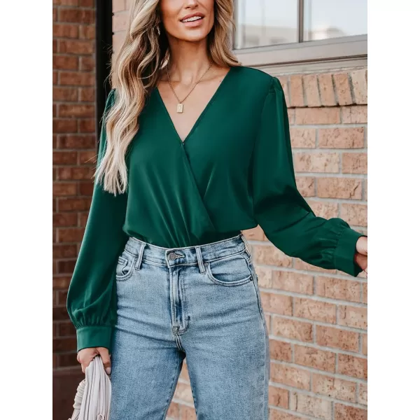 imageCUPSHE Women Bodysuits Party Mode Surplice Neck Long Sleeve Bodysuit Long Sleeves Sexy CasualGreen