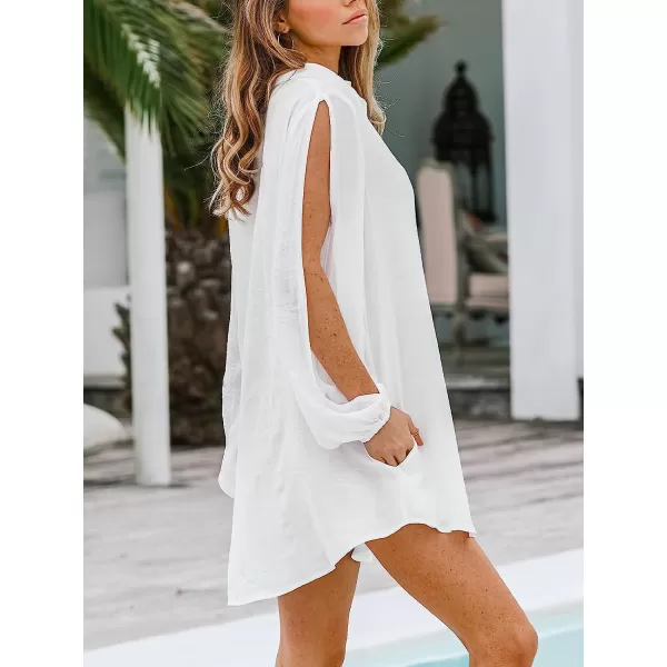 imageCUPSHE Women ButtonFront Shirt Long Sleeves Tops V Neck ShirtsWhite