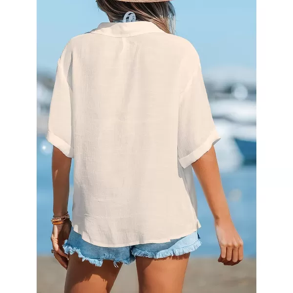 imageCUPSHE Women Buttoned CoverUp Shirt Casual Summer Short Sleeves Solid Cover UpApricot